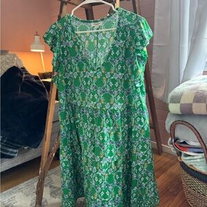 Green Floral Dress with Ruffle Sleeves